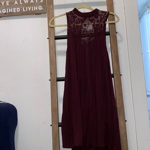 Sleeveless Maroon Dress | Lace Top with Eyelet Back
